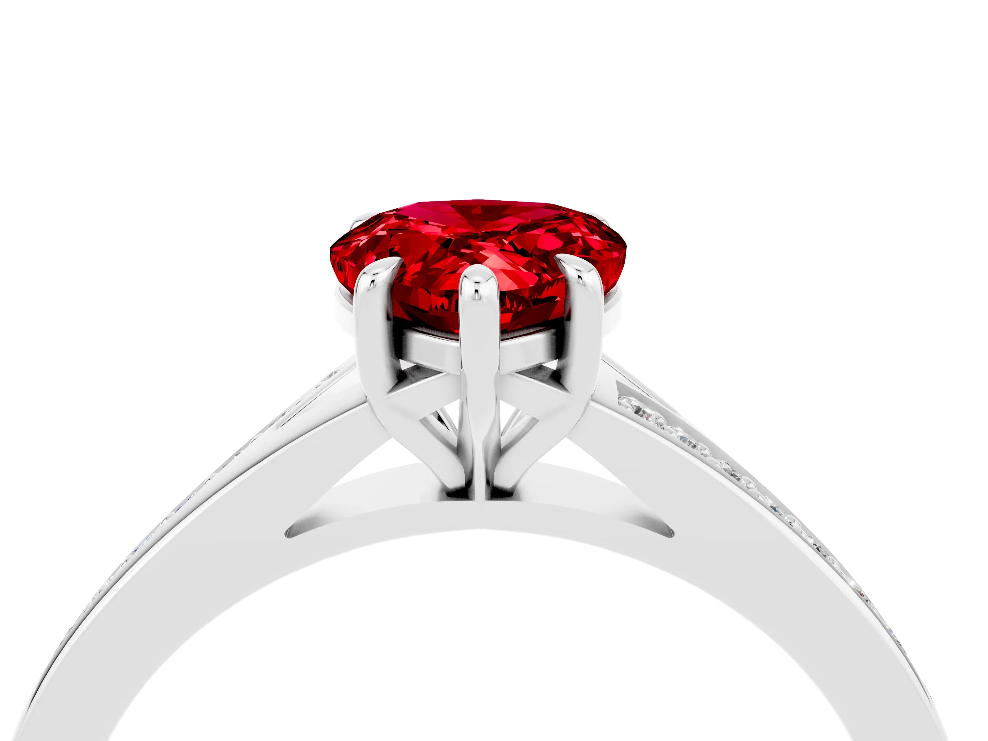 Silver Pear Cut Ruby Solitaire Ring with Pavé Band and Prong Setting_16