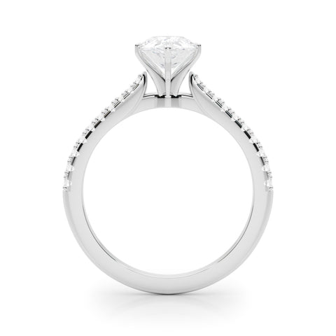 Silver Pear Cut Solitaire Diamond Engagement Ring with Pave Band and Four-Prong Setting 1