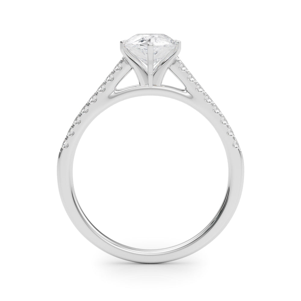 Silver Pear Cut Solitaire Diamond Ring with Pave Band and Four-Prong Setting 1