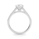 Silver Pear Cut Solitaire Diamond Ring with Pave Band and Four-Prong Setting 1