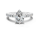 Silver Pear Cut Solitaire Diamond with Pavé Band and Four-Prong Setting_6
