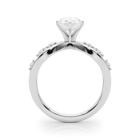 Silver Pear Cut Solitaire Diamond with Side Stones on Criss-Cross Band and Four-Prong Setting 1
