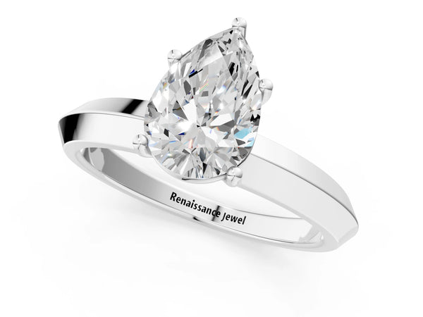 Sterling Silver Pear-Shaped Knife-Edge Solitaire Engagement Ring Setting with Plain Polished Band