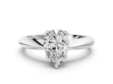 Silver Pear Cut Solitaire Engagement Ring with Tapered Band and Four-Prong Setting