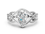 Silver Pear Cut Solitaire Intertwined Band Prong Setting Ring_14