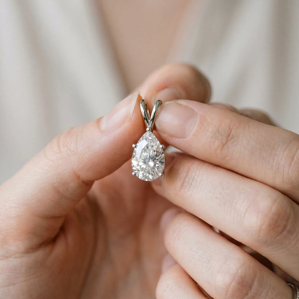 Silver Pear Cut Solitaire Pendant with Three-Prong Setting