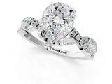 Silver Pear Cut Solitaire Twist Pave Diamond Engagement Ring with Prong Setting_32