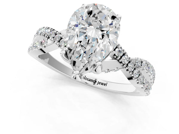 Sterling Silver Pear-Shaped Twisted Split Shank Engagement Ring Setting