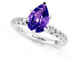 Silver Pear Cut Tanzanite Pavé Solitaire Ring with Round Band and Prong Setting_43