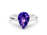 Silver Pear Cut Tanzanite Solitaire Engagement Ring with Cathedral Setting and Four-Prong Mount