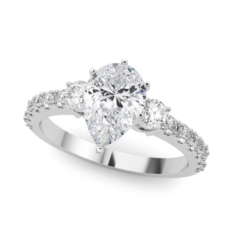 Silver Pear Cut Three-Stone Diamond Pavé Band with Prong Setting 2
