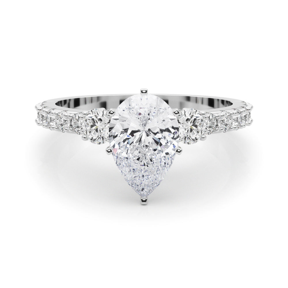 Silver Pear Cut Three-Stone Diamond Pavé Band with Prong Setting