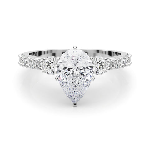 Silver Pear Cut Three-Stone Diamond Pavé Band with Prong Setting