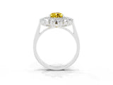 Silver Pear Cut Yellow Sapphire Floral Double Halo Engagement Ring with Prong Setting_159