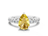 Silver Pear Cut Yellow Sapphire Pavé Solitaire Ring with Round Band and Prong Setting_42