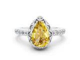 Silver Pear Cut Yellow Sapphire Scalloped Halo Engagement Ring with Round Shared Prong Band_60