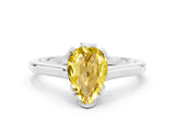 Silver Pear Cut Yellow Sapphire Solitaire Ring with Flower Prong Setting and Classic Band