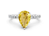 Silver Pear Cut Yellow Sapphire Solitaire Ring with Round  Pavé Band and Four-Prong Setting_36