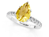 Silver Pear Cut Yellow Sapphire Solitaire Ring with Round  Pavé Band and Four-Prong Setting_37