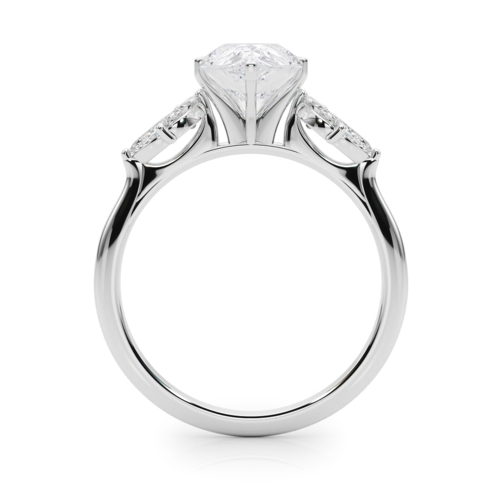 Silver Pear Diamond Floral Cluster Ring with Marquise Side Stones and Six-Prong Solitaire Setting 1