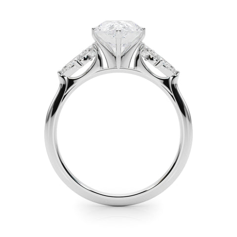 Silver Pear Diamond Floral Cluster Ring with Marquise Side Stones and Six-Prong Solitaire Setting 1