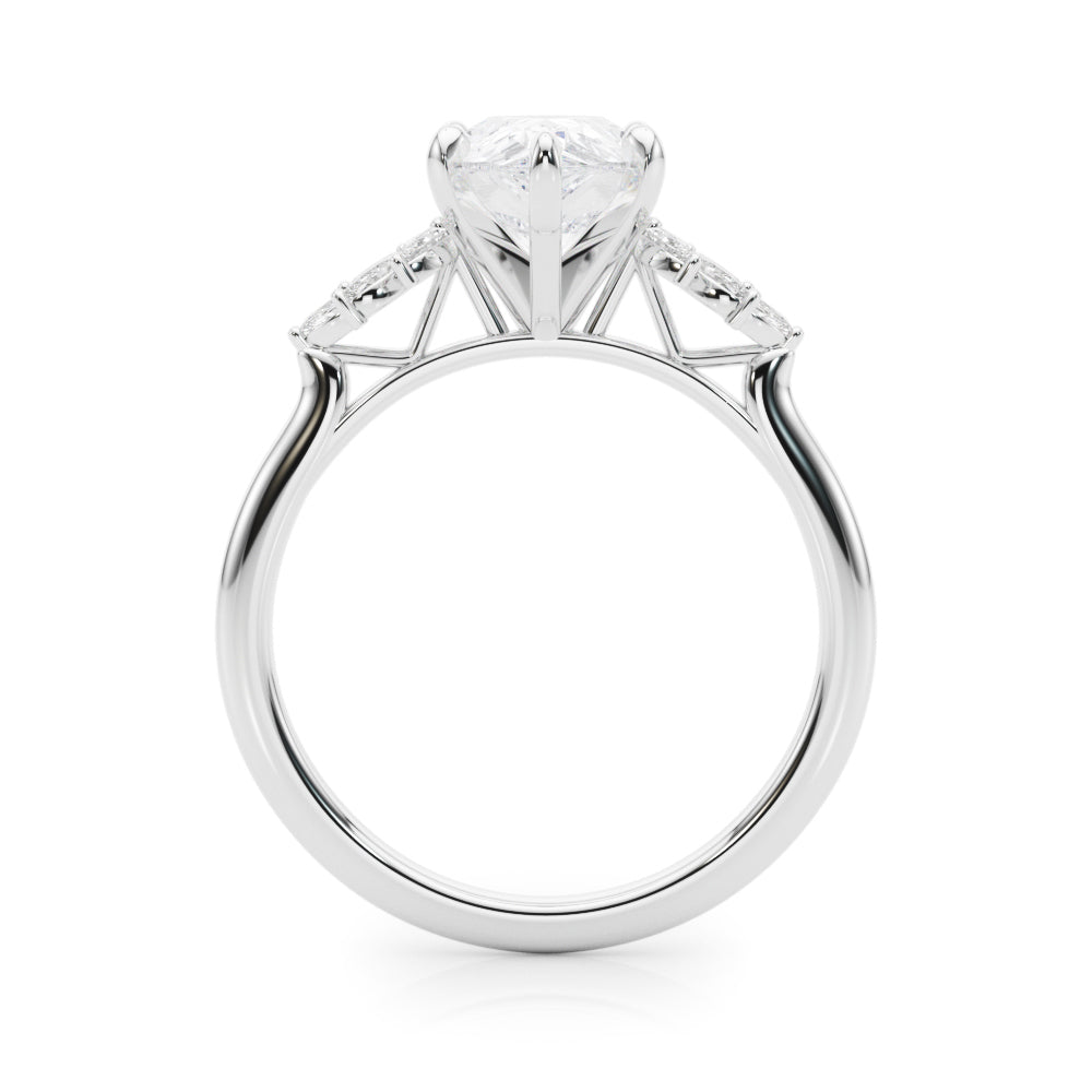 Silver Pear Diamond Floral Side Stone Solitaire with Marquise Accents and Four-Prong Setting 1
