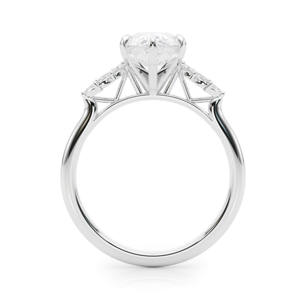 White gold Pear Diamond Floral Side Stone Solitaire with Marquise Accents and Four-Prong Setting