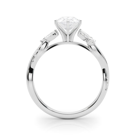 Silver Pear Diamond Floral Vine Solitaire Engagement Ring 1