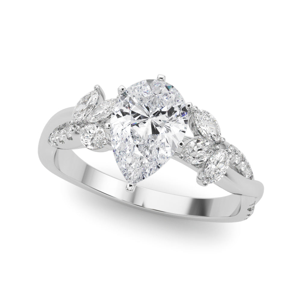 Silver Pear Diamond Floral Vine Solitaire Engagement Ring 2