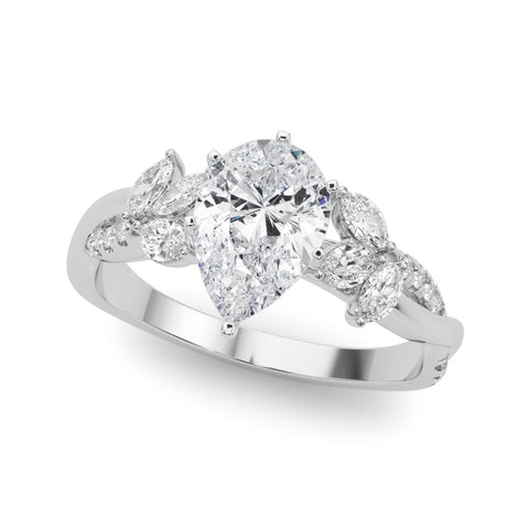 Silver Pear Diamond Floral Vine Solitaire Engagement Ring 2