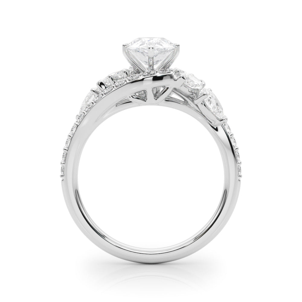 Silver Pear Diamond Halo Ring with Marquise and Pavé Band in Prong Setting 1