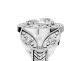 Silver Pear Diamond Milgrain Marquise Filigree Engagement Ring with Prong Setting_11