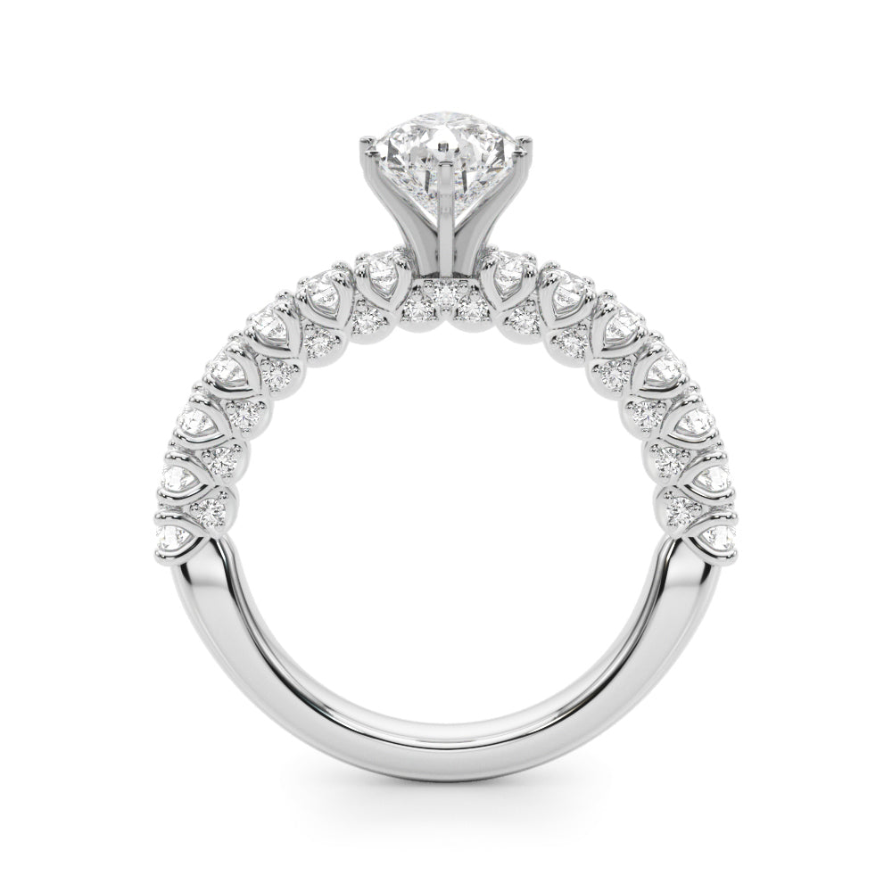 Silver Pear Diamond Pavé Band Solitaire Ring with Four-Prong Setting 1