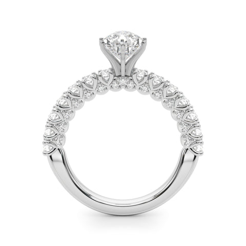 Silver Pear Diamond Pavé Band Solitaire Ring with Four-Prong Setting 1