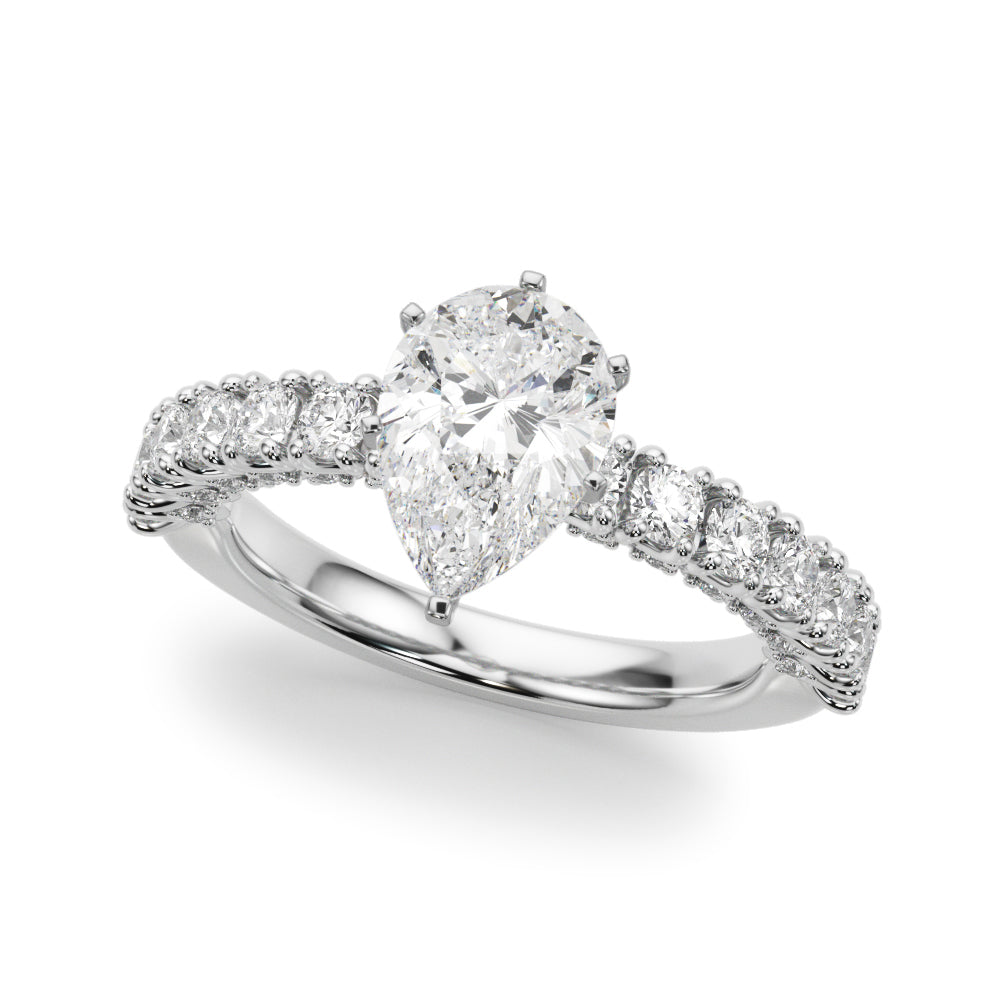 Silver Pear Diamond Pavé Band Solitaire Ring with Four-Prong Setting 2