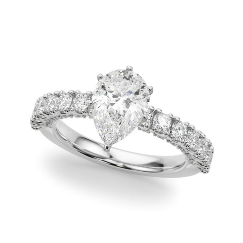 Silver Pear Diamond Pavé Band Solitaire Ring with Four-Prong Setting 2