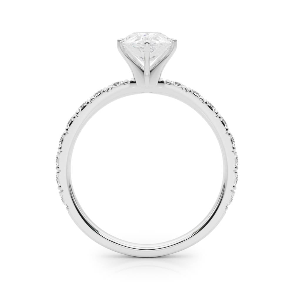 Silver Pear Diamond Pavé Band Solitaire with Four-Prong Setting 1