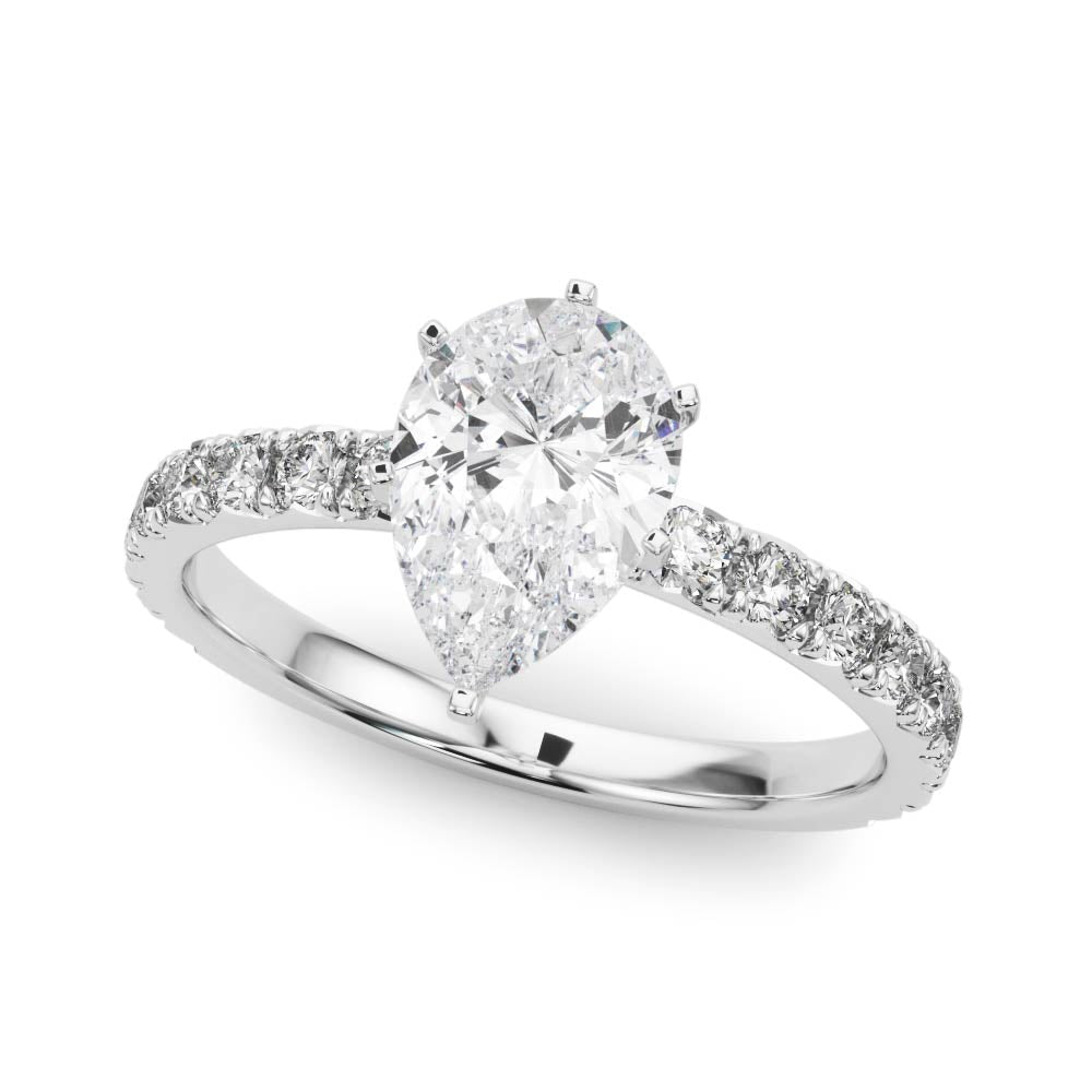 Silver Pear Diamond Pavé Band Solitaire with Four-Prong Setting 2