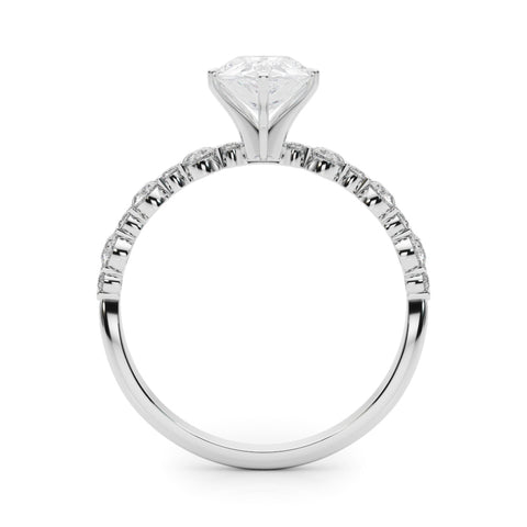 Silver Pear Diamond Prong Set Engagement Ring with Pave Band 1