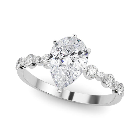 Silver Pear Diamond Prong Set Engagement Ring with Pave Band 2
