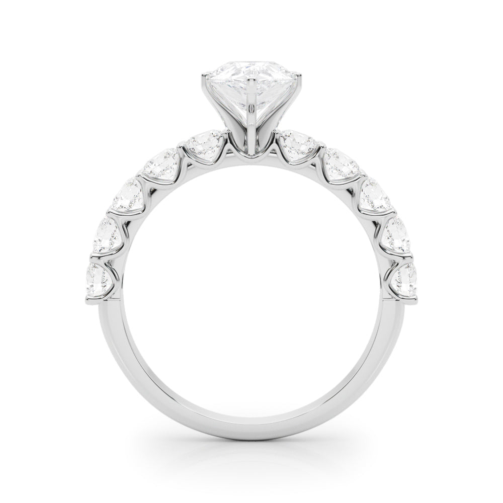 Silver Pear Diamond Prong Setting with Side Stones on a Pave Band 1
