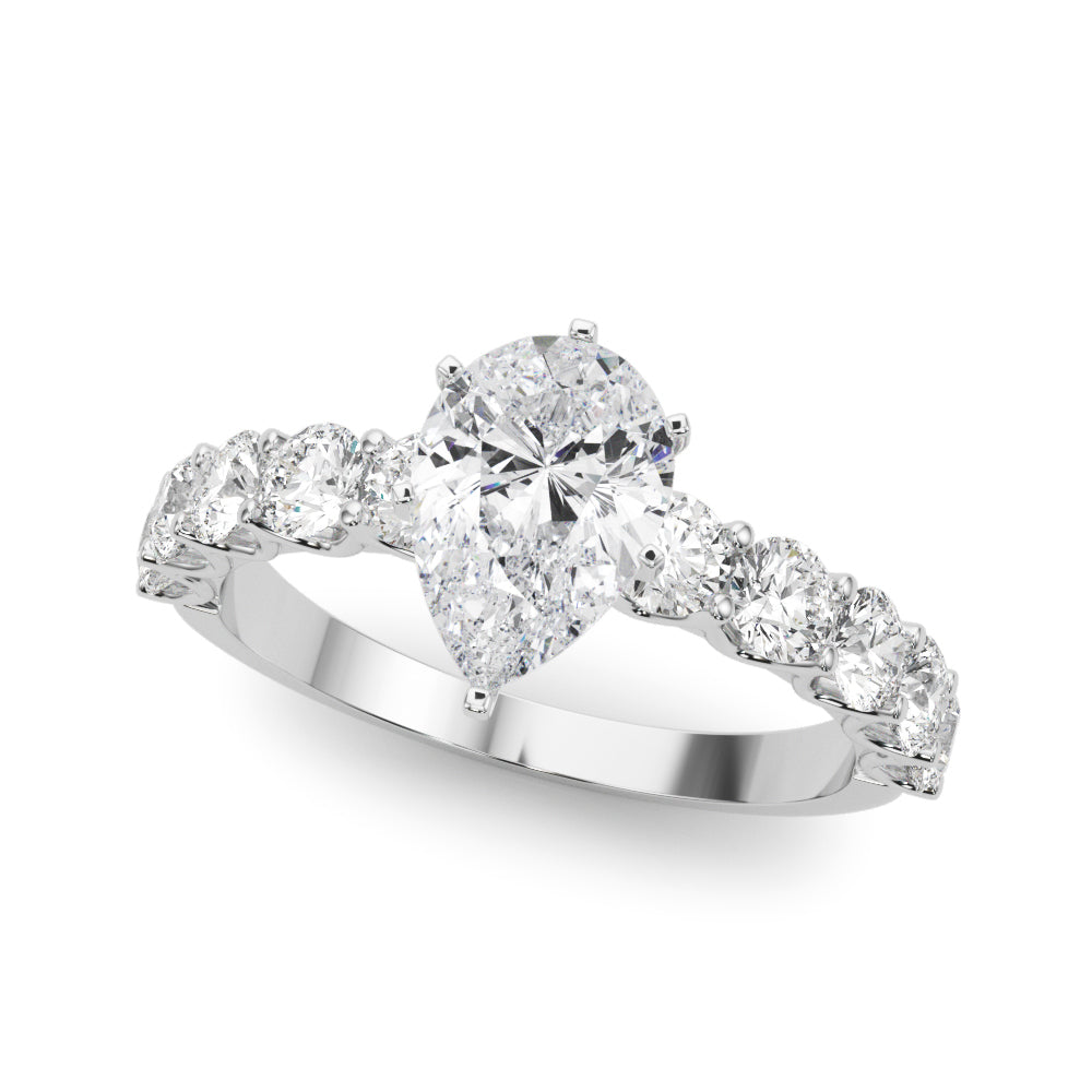 Silver Pear Diamond Prong Setting with Side Stones on a Pave Band 2