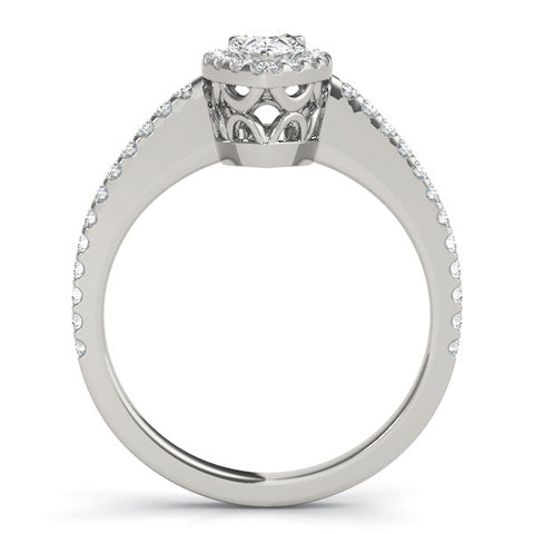 Silver Pear Halo Diamond Engagement Ring with Pavé Band and Prong Setting 1