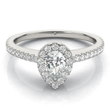 Silver Fancy Green Heart Cut Diamond Halo Engagement Ring with Pavé Band and Prong Setting