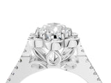Silver Pear Halo Diamond Floral Split Shank Engagement Ring 4