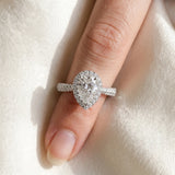 Silver Pear Halo Diamond Ring with Pavé Band_24