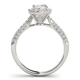 Silver Pear Halo Diamond Ring with Pave Band and Prong Setting 1