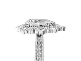 Silver Pear Halo Milgrain Pave Diamond Ring with Four-Prong Setting