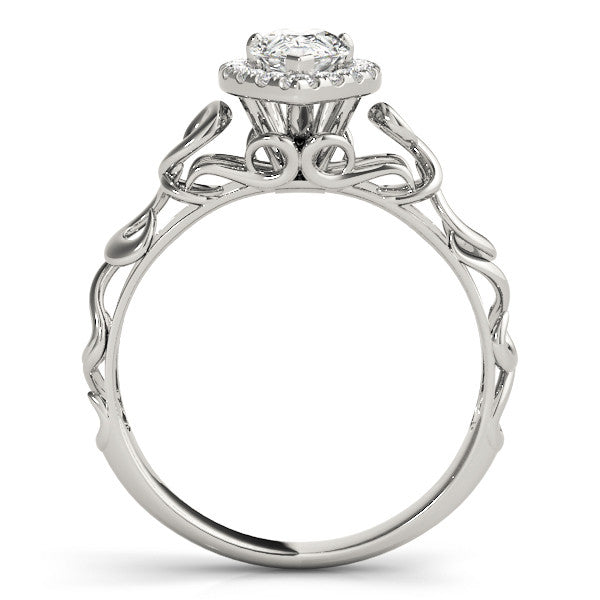 Silver Pear Halo Scrollwork Engagement Ring with Prong Setting 1