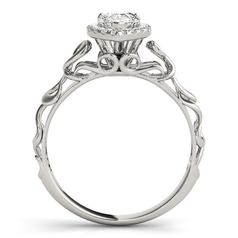 Silver Pear Halo Scrollwork Engagement Ring with Prong Setting 1